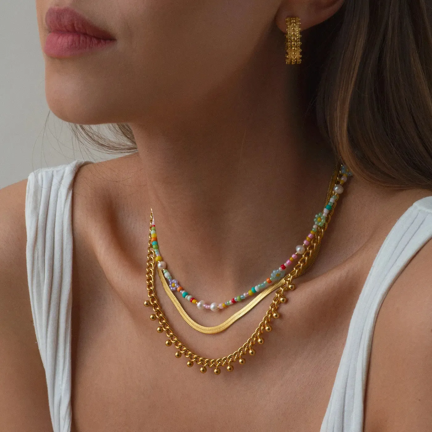 Sigrid - Flower and Pearl Colorful Bead Summer Necklace