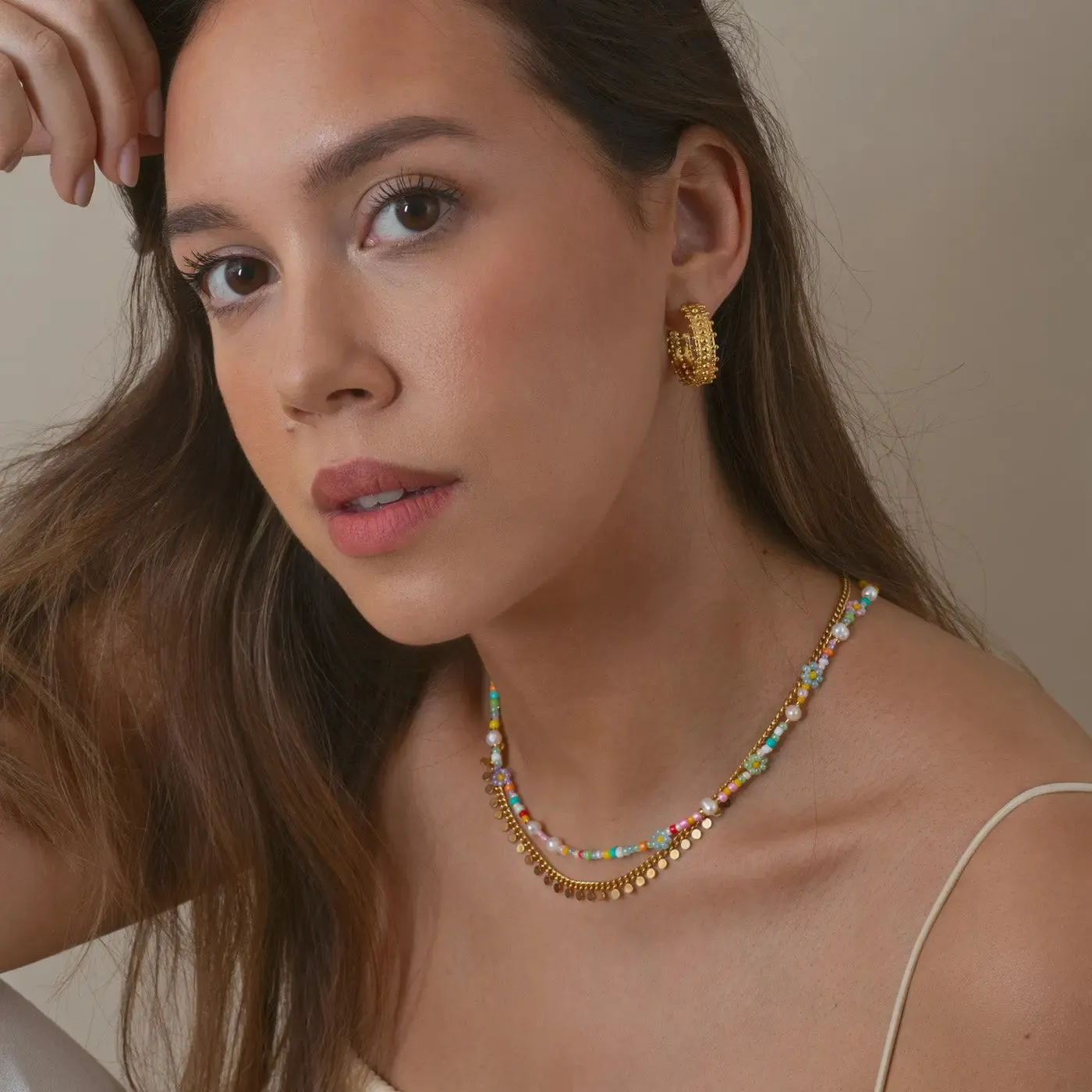 Sigrid - Flower and Pearl Colorful Bead Summer Necklace