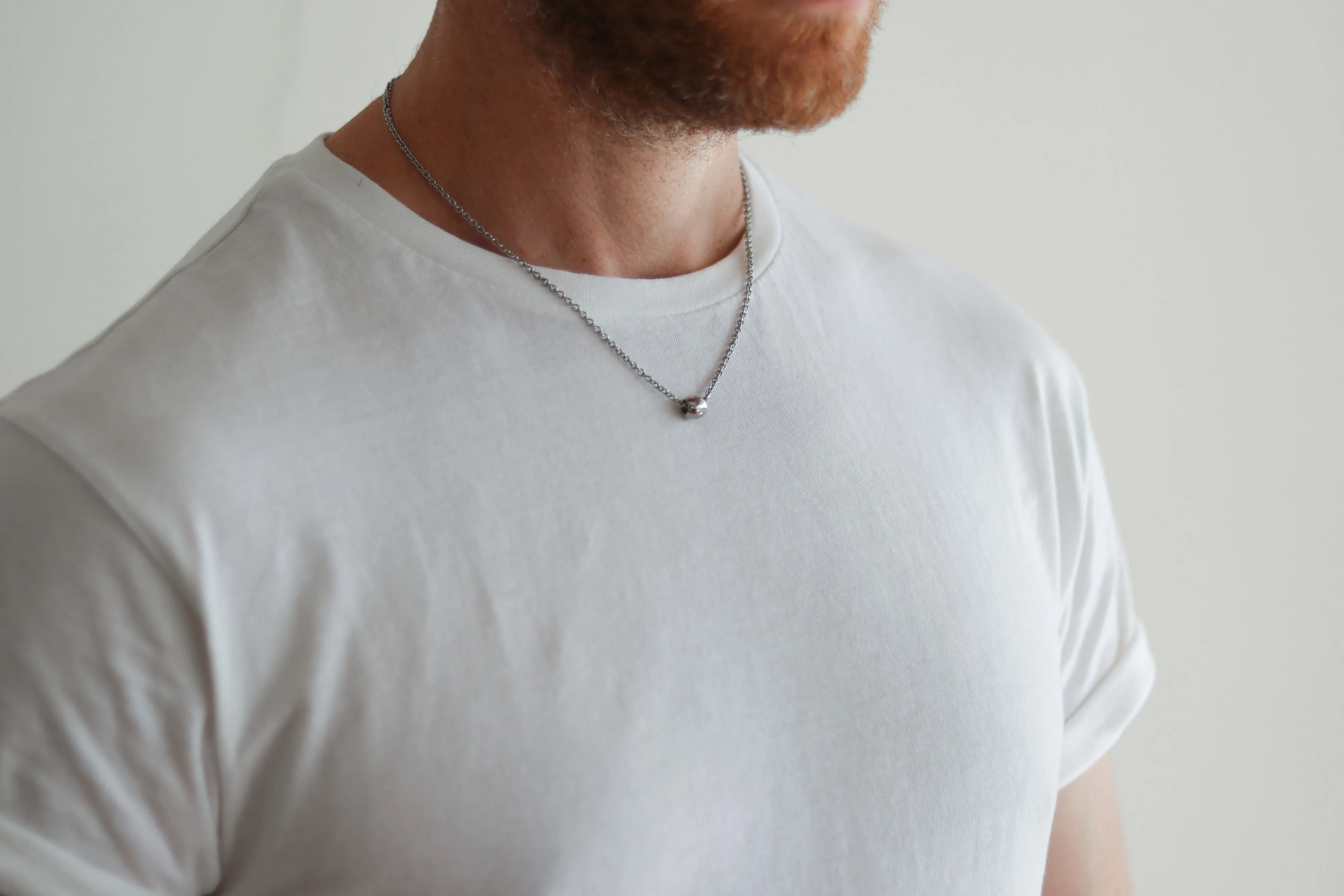 Silver bead chain necklace for men, waterproof jewelry, gift for him