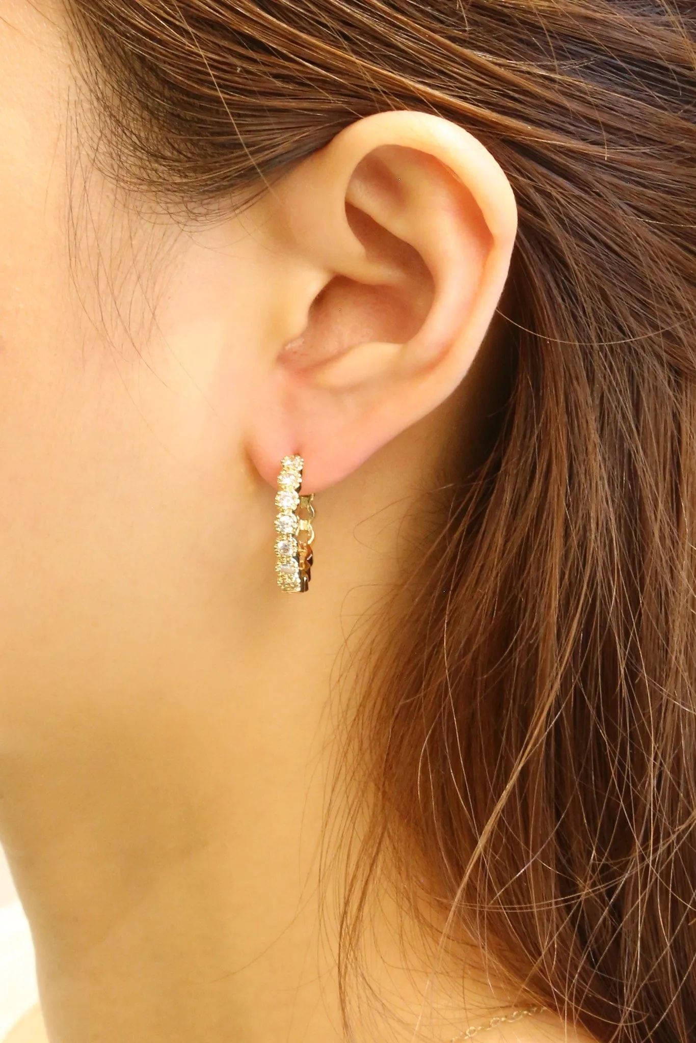 SJE310499 14K Dipped CZ Round Cubic Huggie Earrings