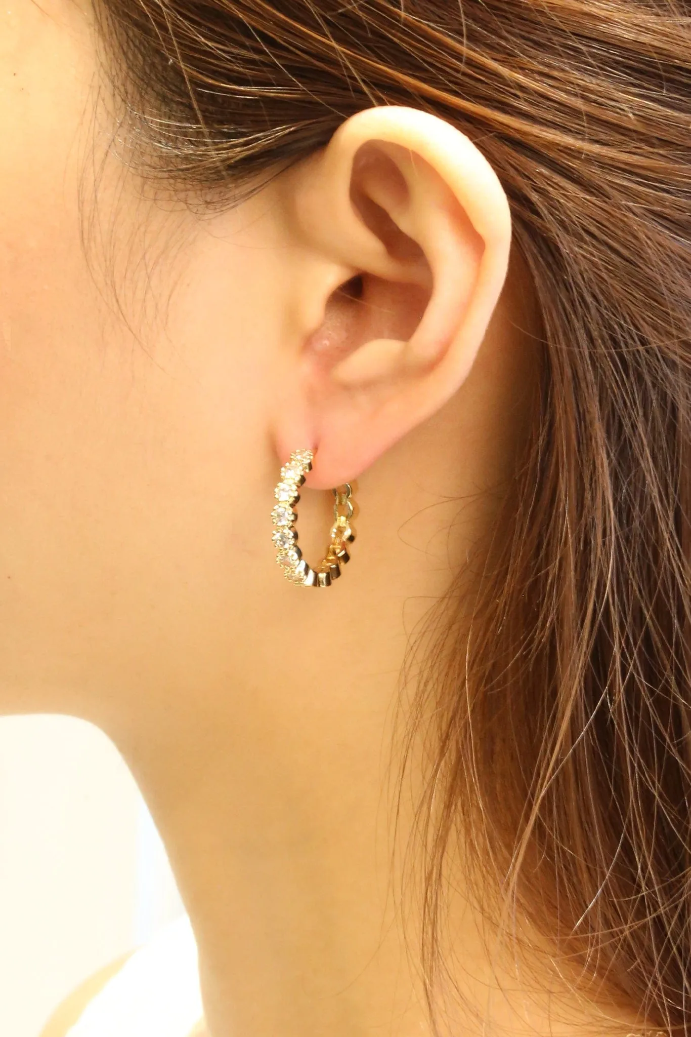 SJE310499 14K Dipped CZ Round Cubic Huggie Earrings