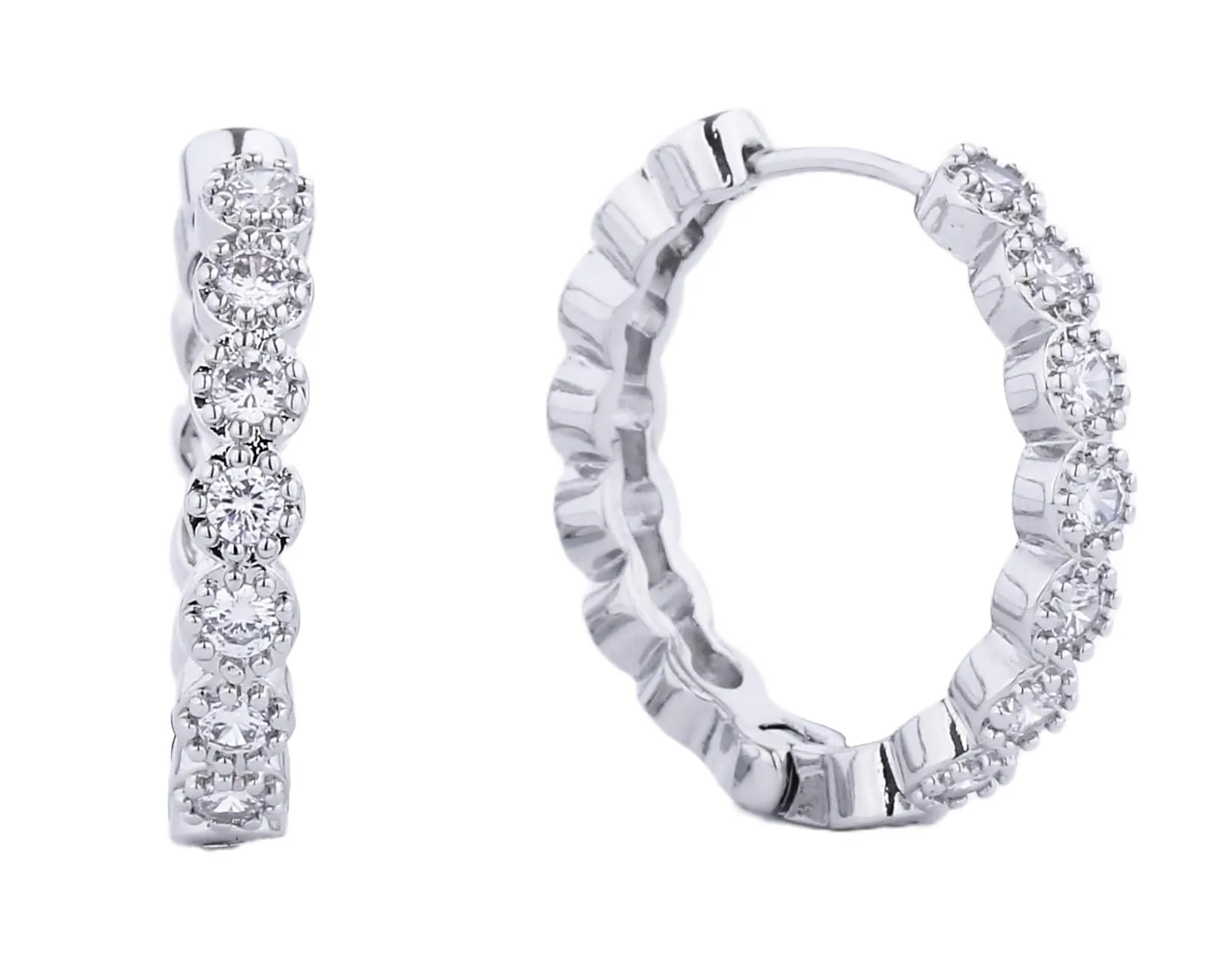 SJE310499 14K Dipped CZ Round Cubic Huggie Earrings