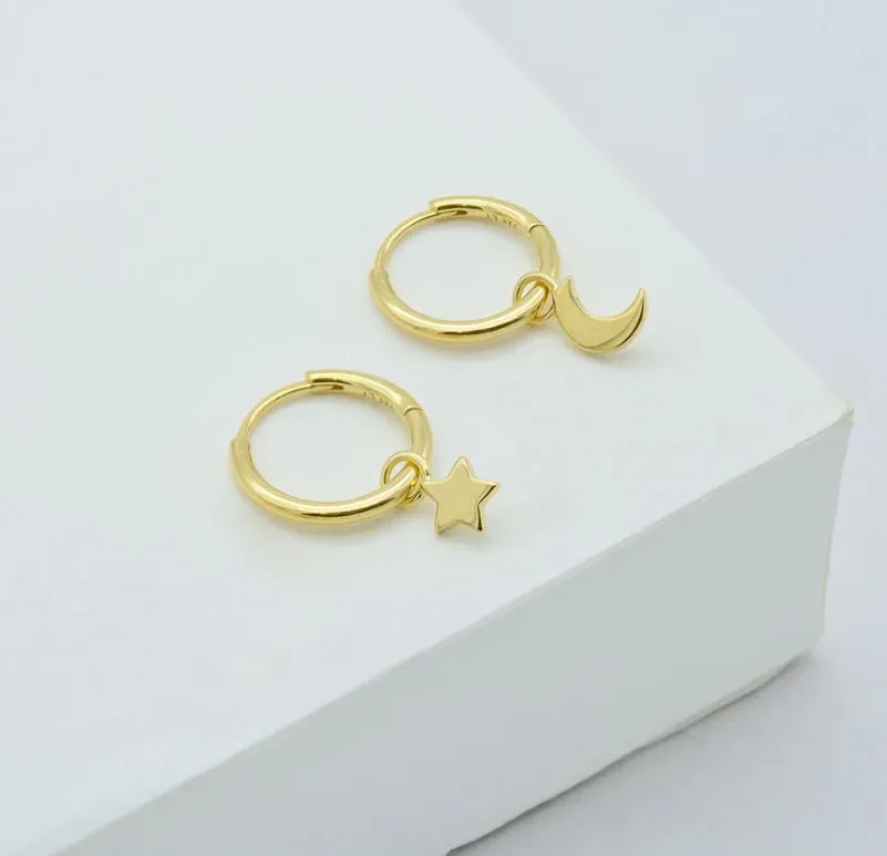 Star   Moon Huggie Hoop Earring