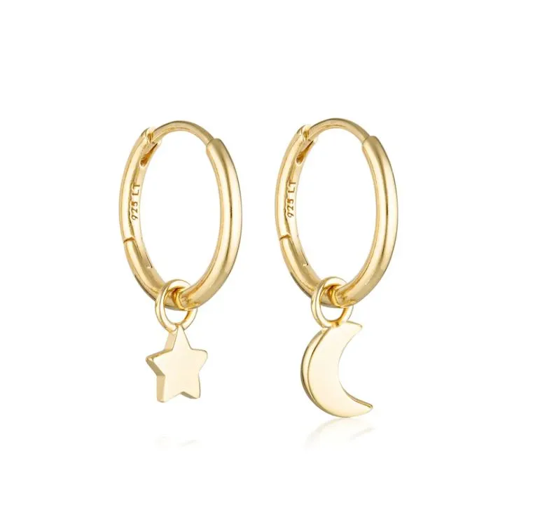 Star   Moon Huggie Hoop Earring