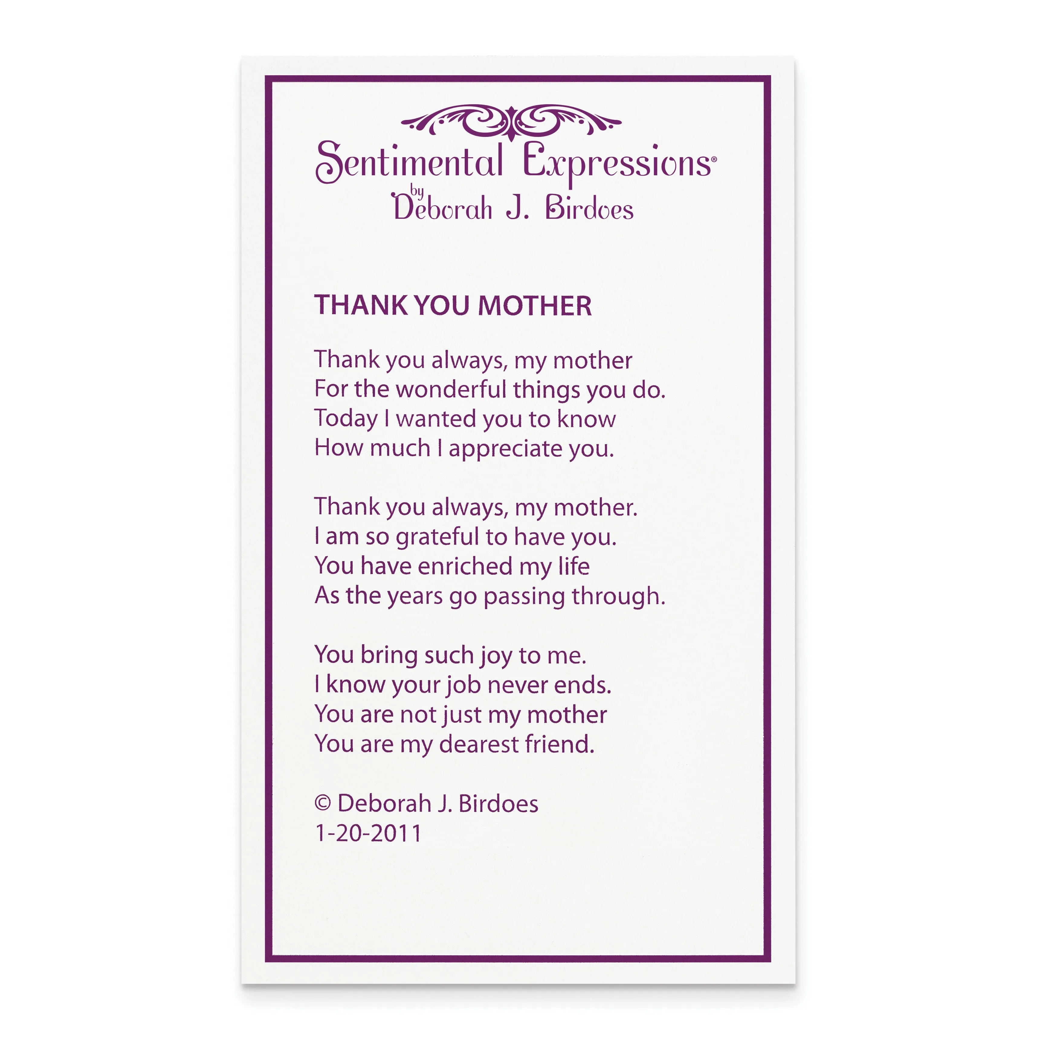 Sterling Silver Thank You Mother Necklace