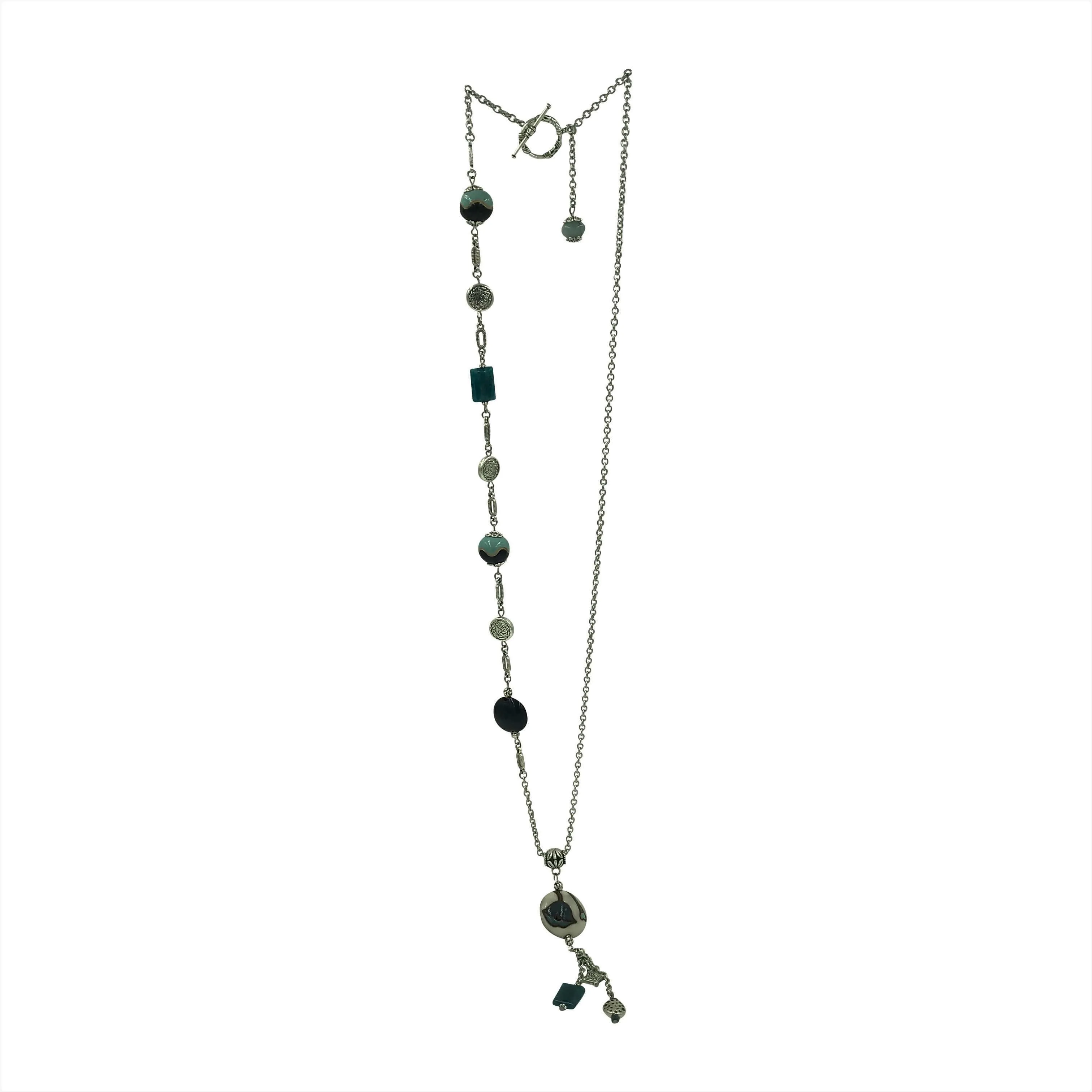 Teal Flower Golem Pendant Necklace with Apatite Stone and Golem Clay Beads