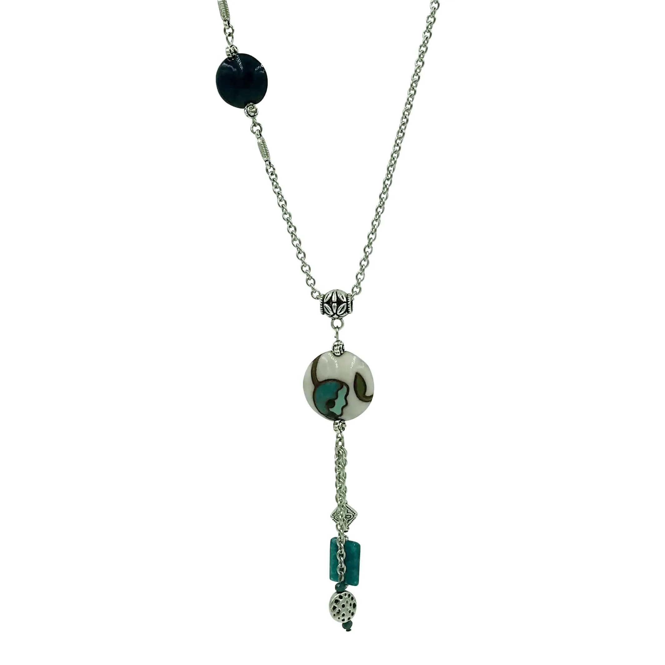 Teal Flower Golem Pendant Necklace with Apatite Stone and Golem Clay Beads