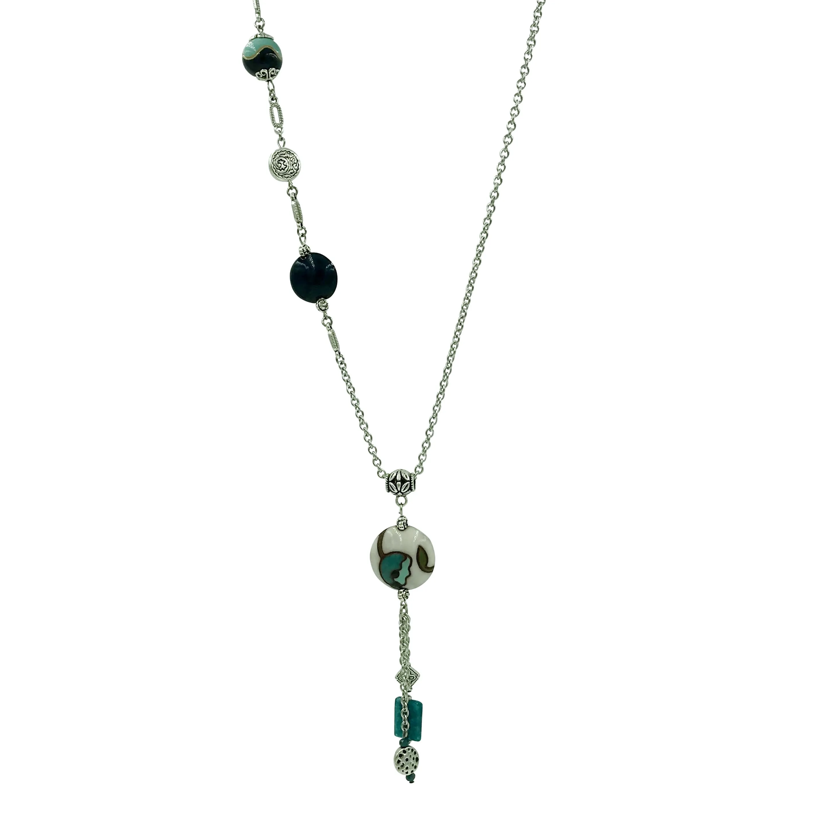 Teal Flower Golem Pendant Necklace with Apatite Stone and Golem Clay Beads