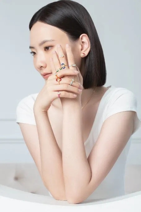 TRACEY CHEN | EARRINGS | 天然翡翠琺瑯環形耳飾 (白金-紫色)