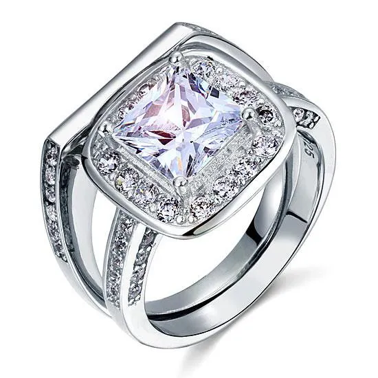 Vintage Style 2 Carat Simulated Diamond  Sterling 925 Silver 2-Pc Bridal Wedding Engagement Ring Set