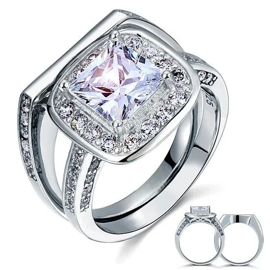 Vintage Style 2 Carat Simulated Diamond  Sterling 925 Silver 2-Pc Bridal Wedding Engagement Ring Set