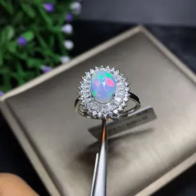 White Opal Ring, Stack Ring, Sterling Silver, Dainty Flower Ring, Minimal Ring, Elegant Opal Ring, Wedding Engagement Gift for Her, Mother