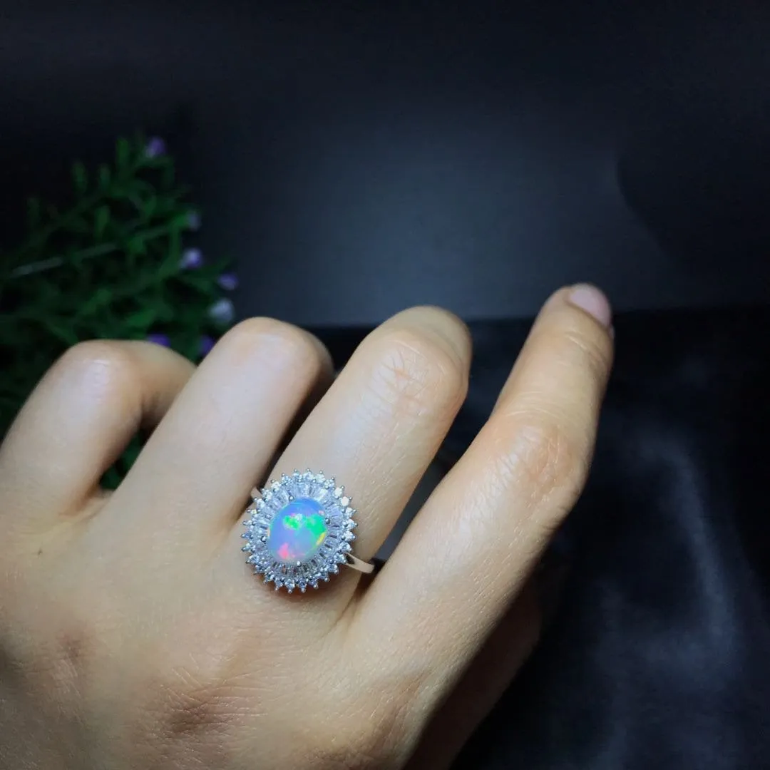 White Opal Ring, Stack Ring, Sterling Silver, Dainty Flower Ring, Minimal Ring, Elegant Opal Ring, Wedding Engagement Gift for Her, Mother
