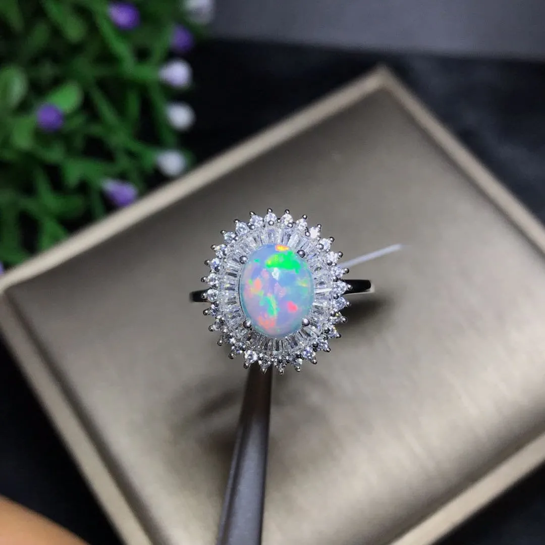 White Opal Ring, Stack Ring, Sterling Silver, Dainty Flower Ring, Minimal Ring, Elegant Opal Ring, Wedding Engagement Gift for Her, Mother