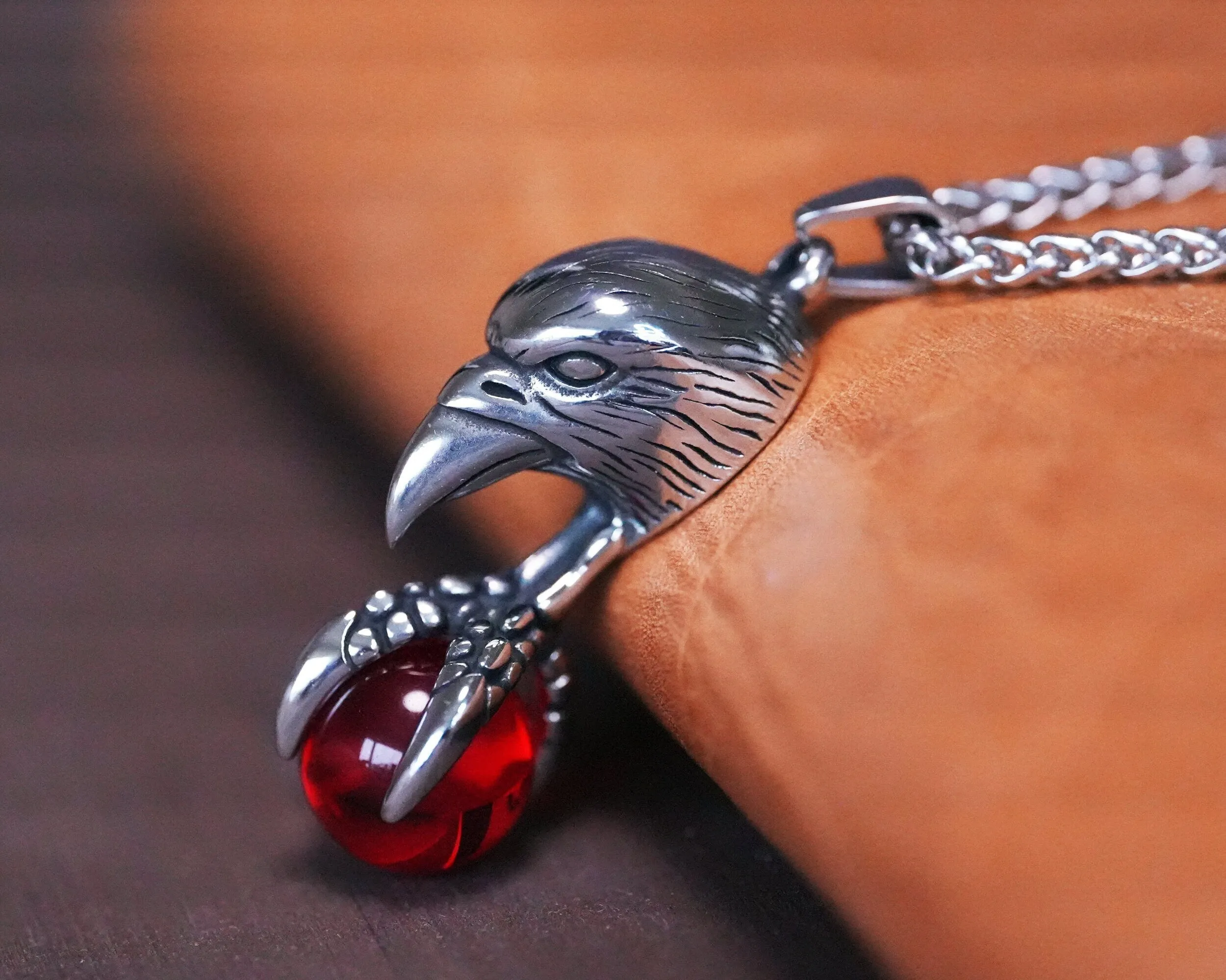 Witch Necklace Women Men Raven Claw With Red Glass Orb Spiritual Transformation Wicca Astrology Witchcraft Pagan Jewelry Protection Charm